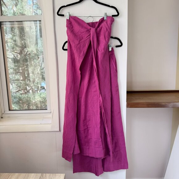 New Free People Banita Linen Wide Leg Pants Set Pink Small - Picture 11 of 12